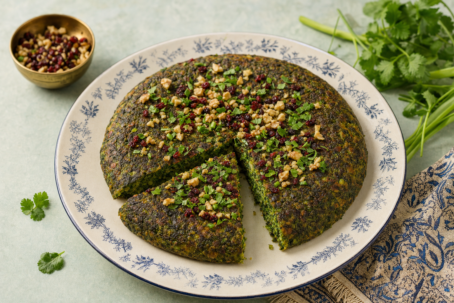 Kuku Sabzi — Persisches Kräuteromelett: dicht, tiefgrün und goldbraun aus der Pfanne