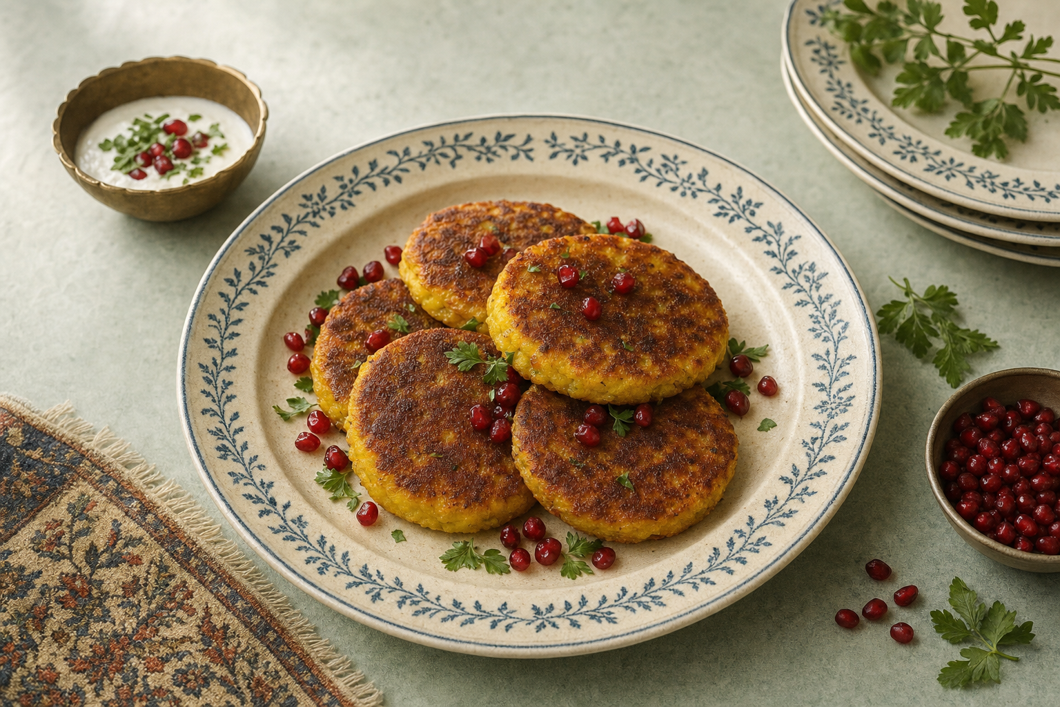 Kuku Sibzamini — Persische Kartoffelküchlein mit Ei und Kurkuma, außen knusprig, innen weich