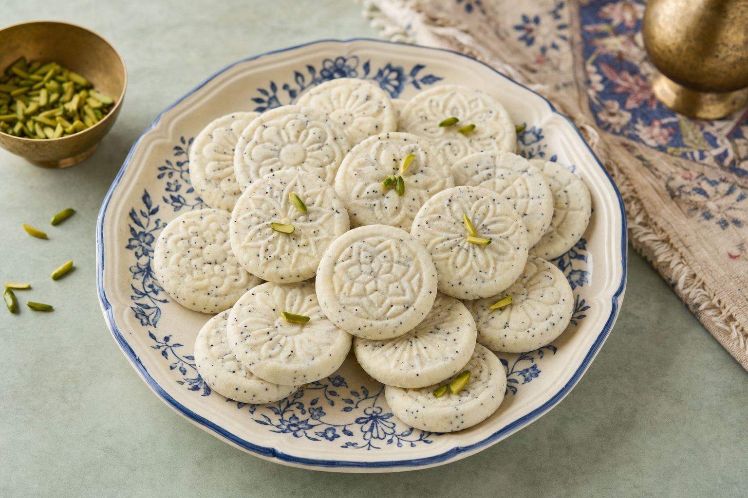 Nan-E Berenji — Zarte Reismehlplätzchen aus Kermanshah mit Rosenwasser, Kardamom und Mohn